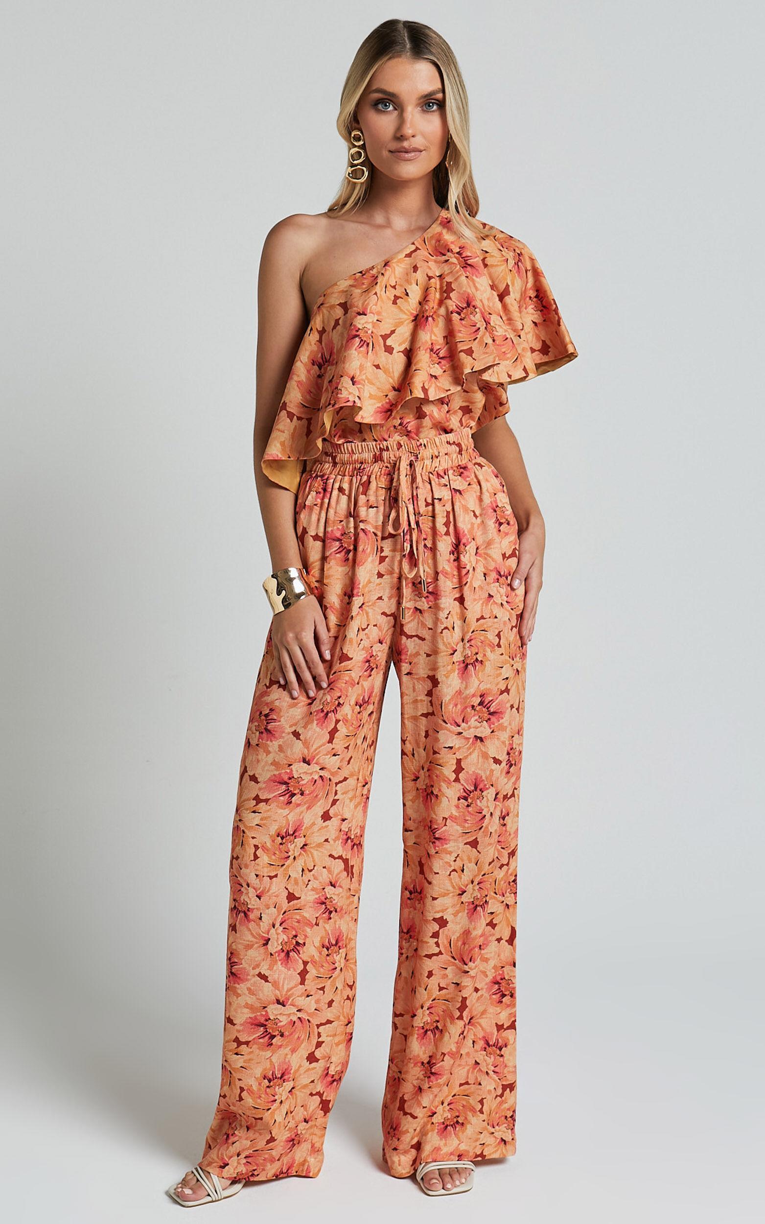 Amalie The Label - Adrienne Linen Blend Drawstring Wide Leg Pants in Valencia Print Product Image