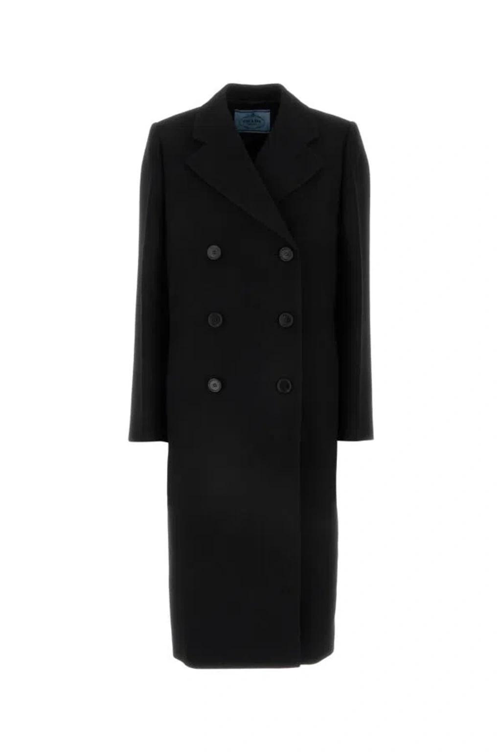 PRADA Wool Coat With Double-breasted Design And Back Vent In Black Product Image