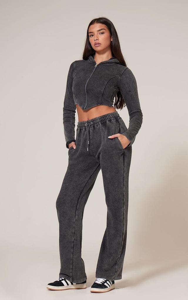 Charcoal Washed Straight Leg Seam Detail Sweatpants Product Image