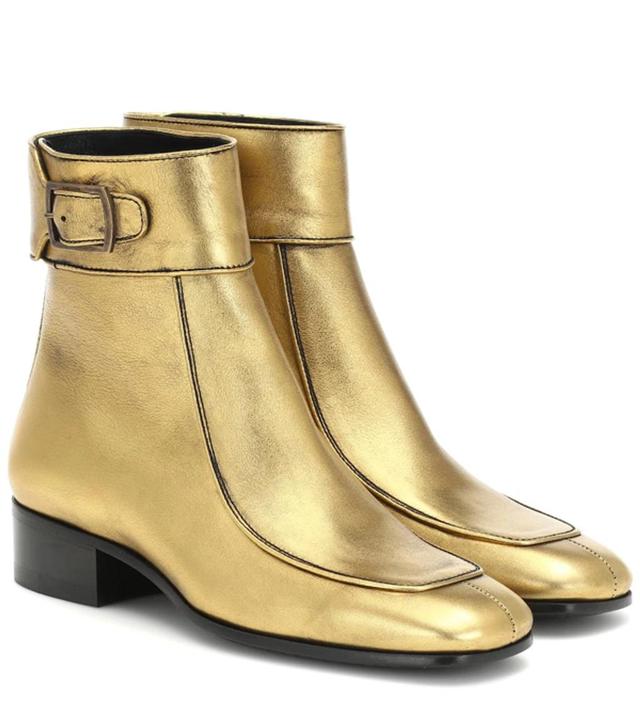 SAINT LAURENT Miles Metallic Leather Ankle Boots In Gold Product Image