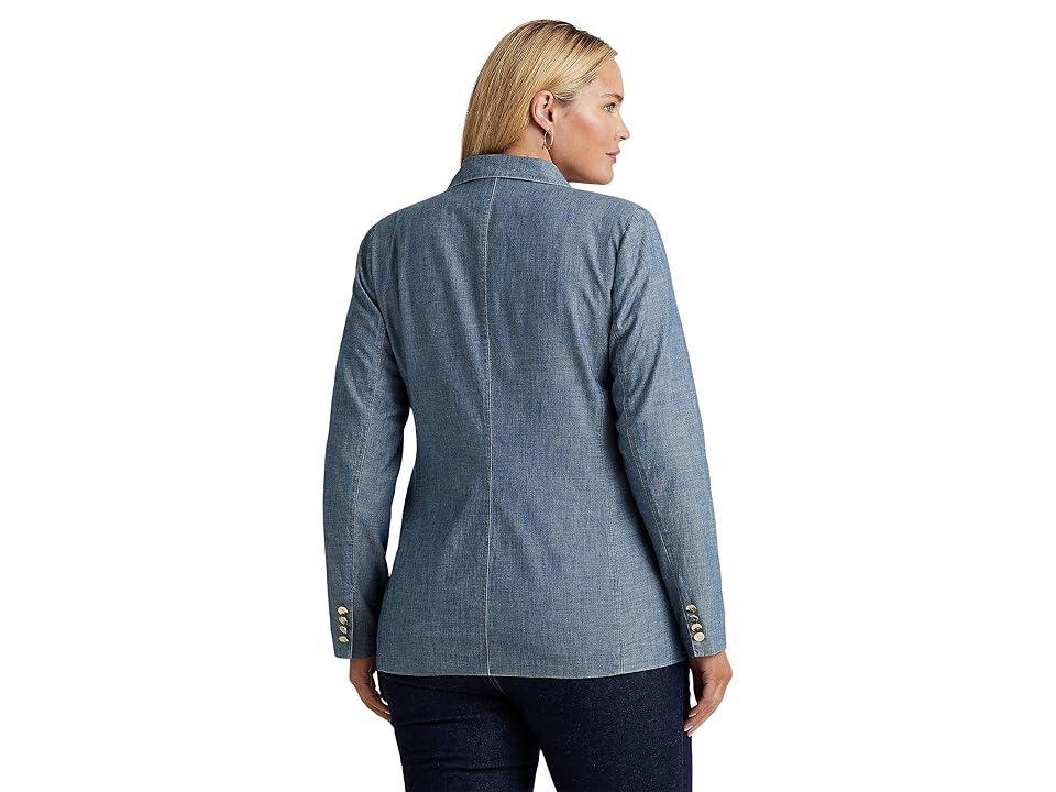 LAUREN Ralph Lauren Plus Size Double-Breasted Chambray Blazer (Beryl Blue Wash) Women's Clothing Product Image