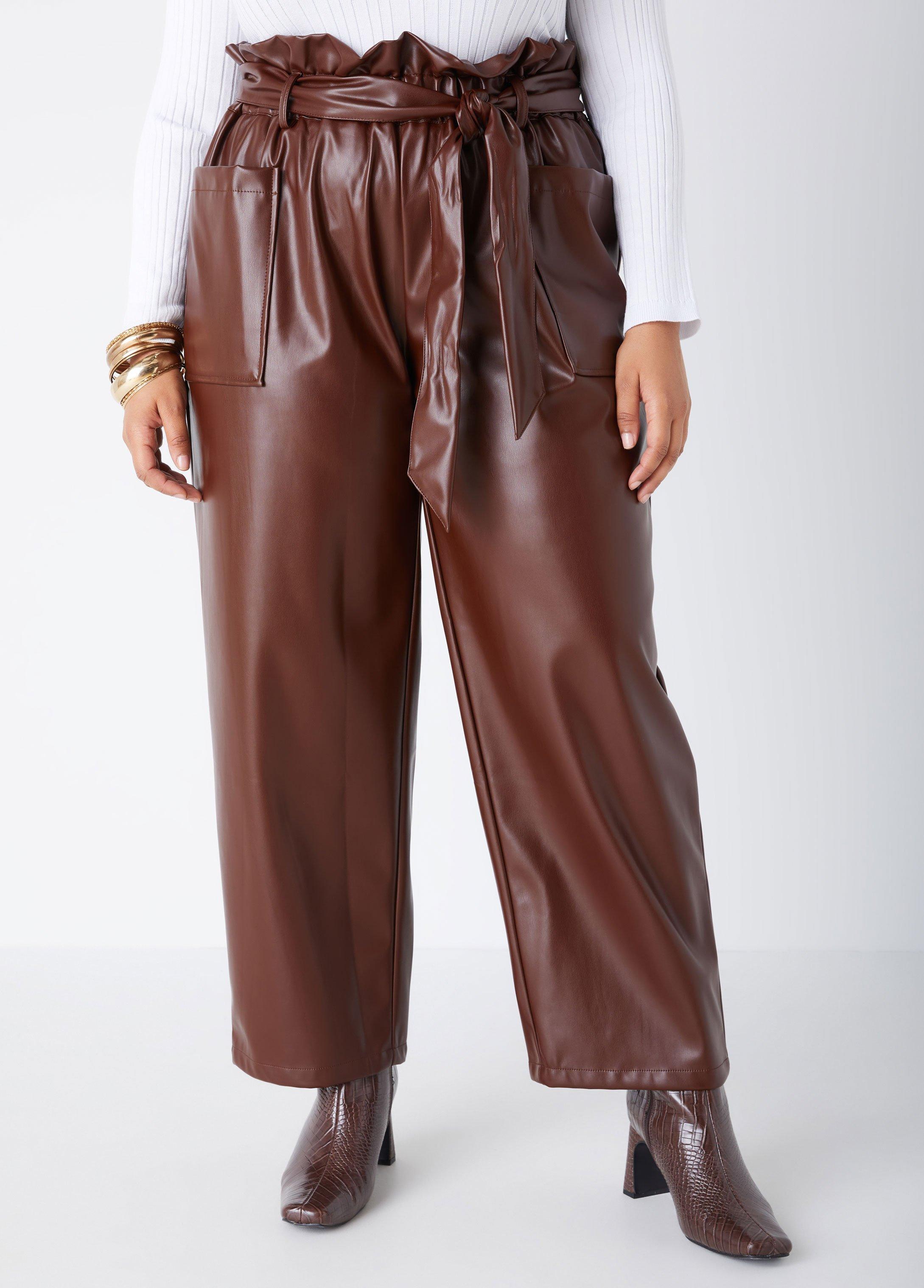 Plus Size Faux Leather Paperbag Pants, - Ashley Stewart Product Image