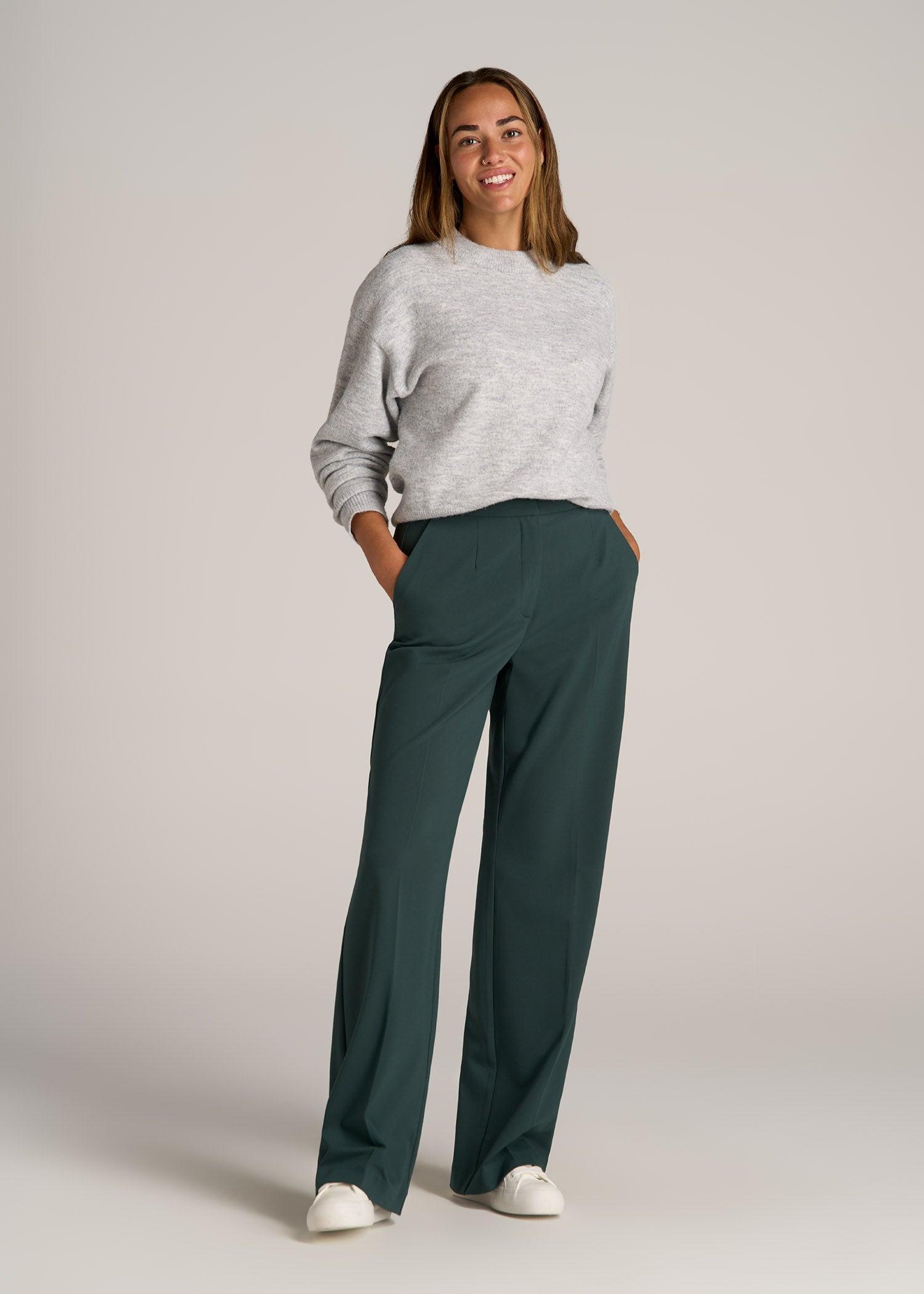 Flat Front Wide Leg Dress Pants for Tall Women in Smoky Pine Female Product Image