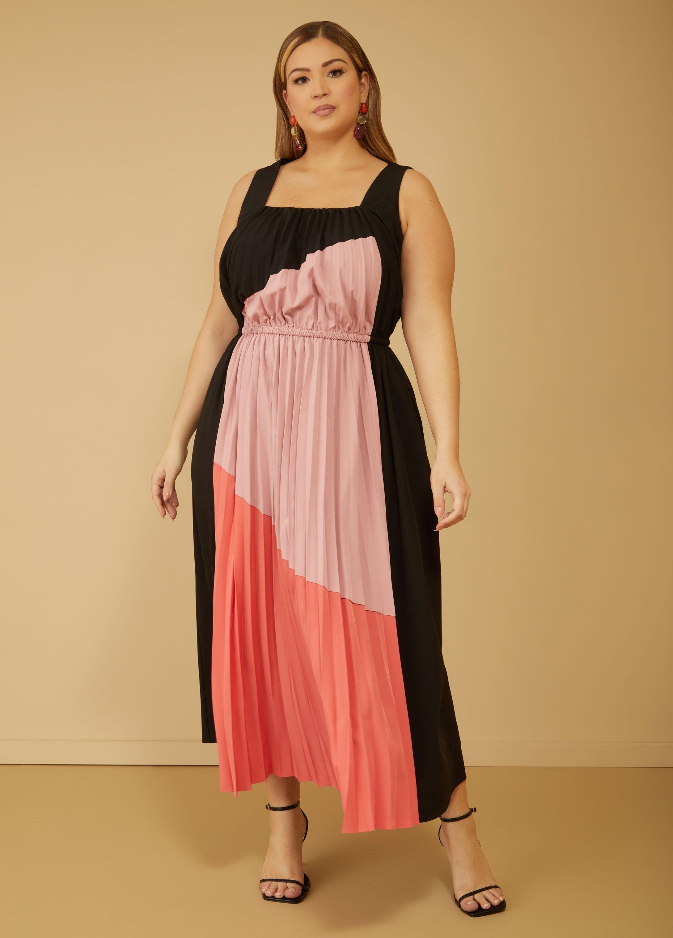 Plus Size Colorblock Pleated Maxi Dress Ashley Stewart Product Image