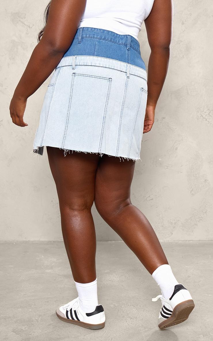 Plus Light Blue Deconstructed Panel Denim Mini Skirt Product Image