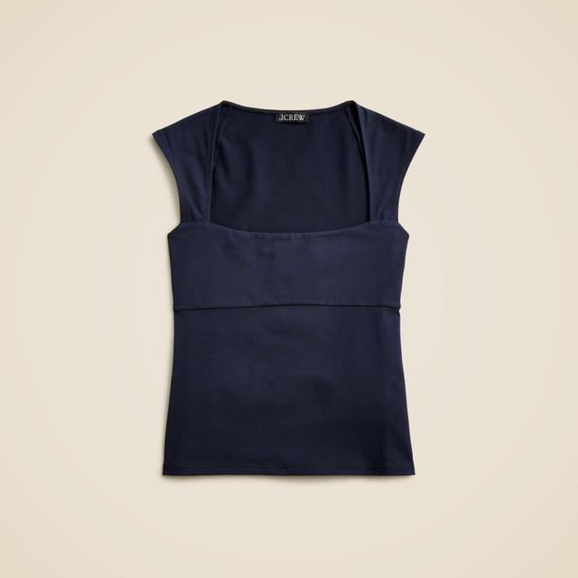 Squareneck cap-sleeve top in stretch cotton blend Product Image