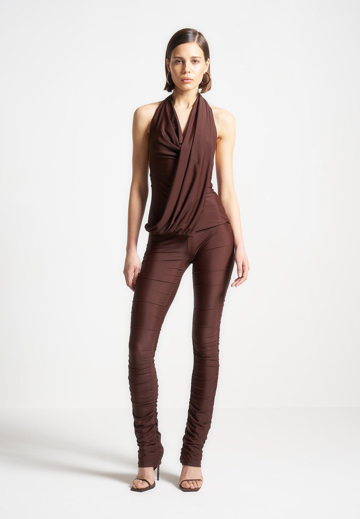 Ruched Fit and Flare Leggings - Brown Female Product Image