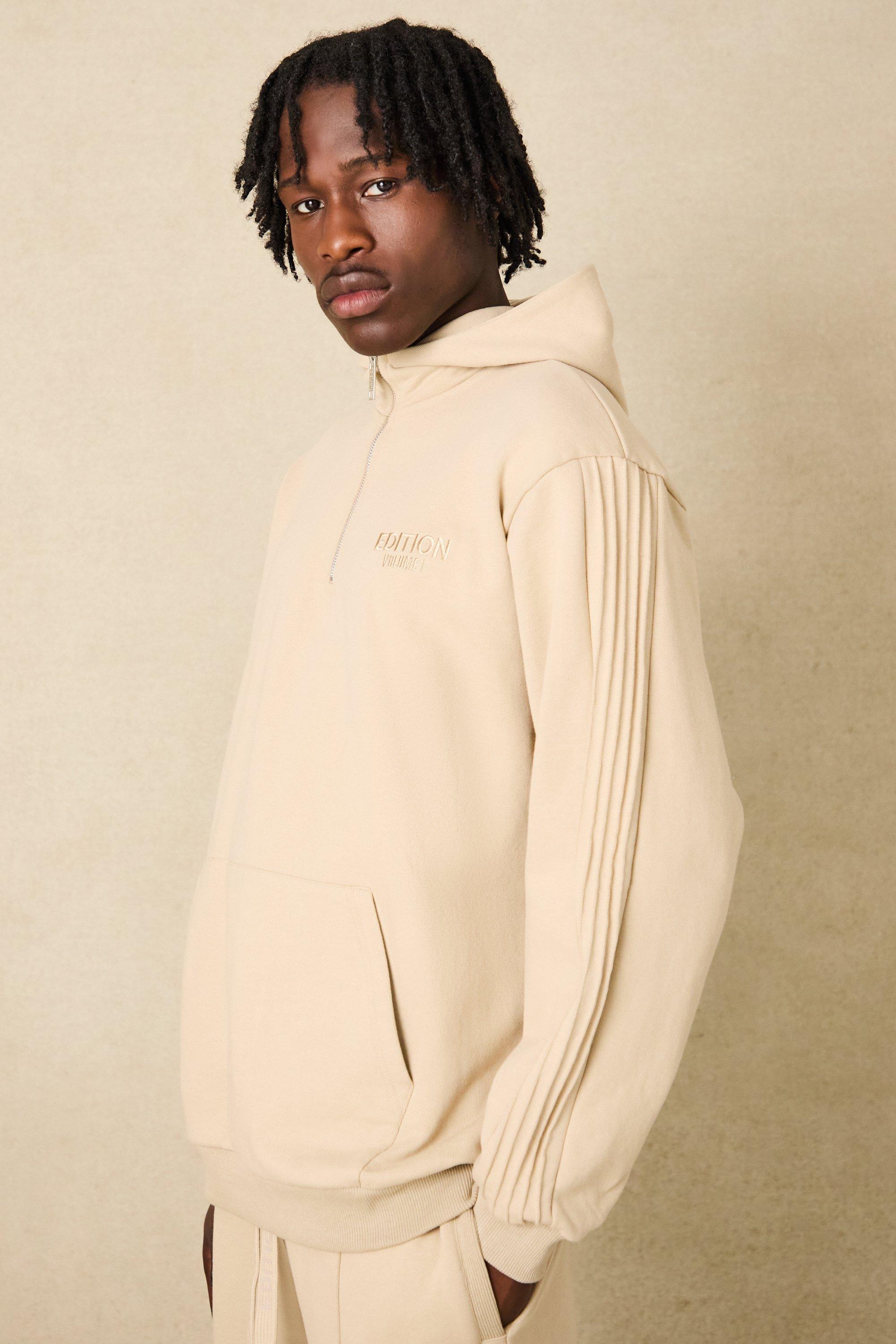 EDITION Oversized Heavyweight 1/4 Zip Pintuck Hoodie | boohooMAN USA Product Image