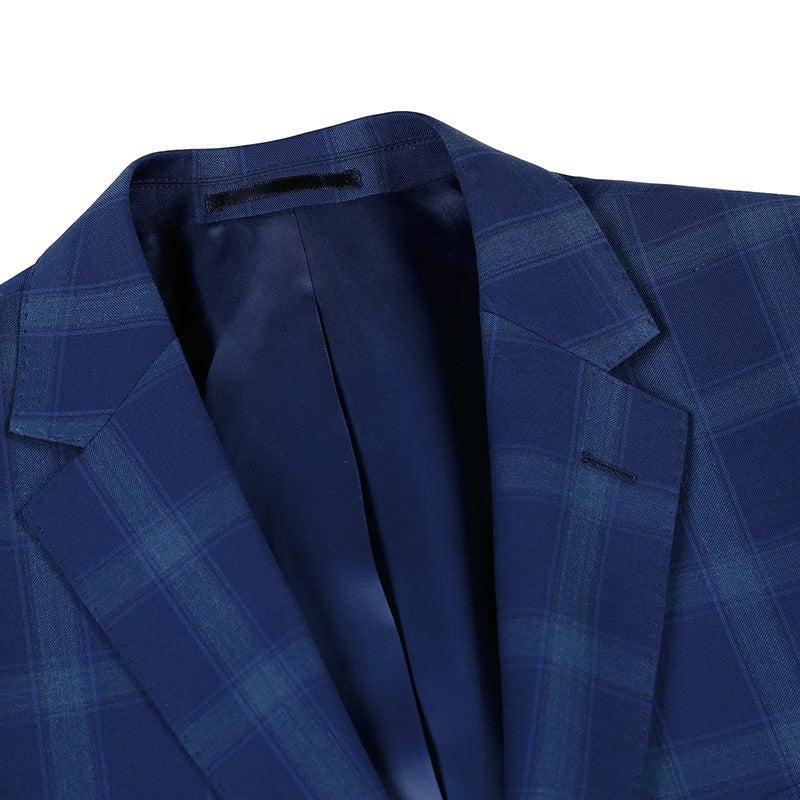 Classic Wool Regular Fit 2 Piece Checked Dress Suit in Blue Product Image