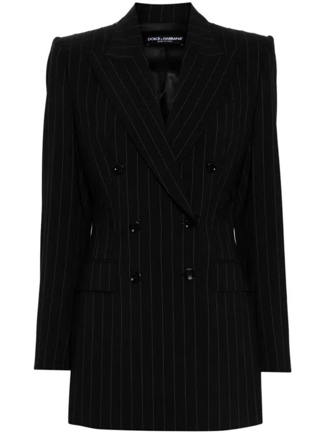 DOLCE & GABBANA Pinstripe Double-breasted Blazer In Black Product Image