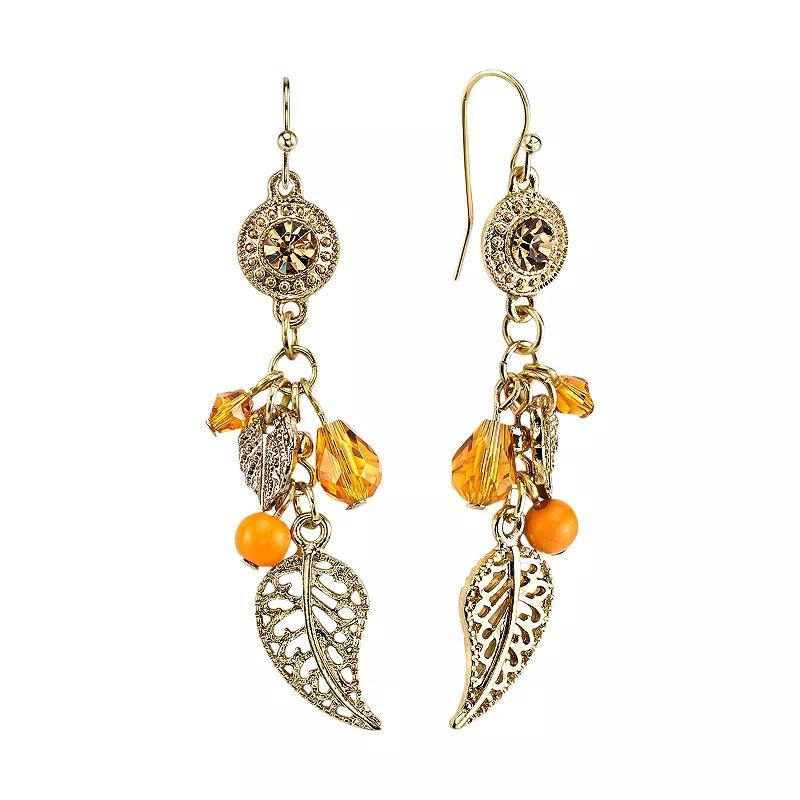 1928 Bead & Leaf Drop Earrings, Womens, Yellow Product Image