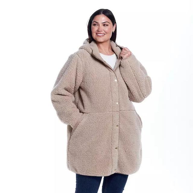 Plus Size Weathercast Hooded Sherpa Fleece Jacket, Womens Product Image