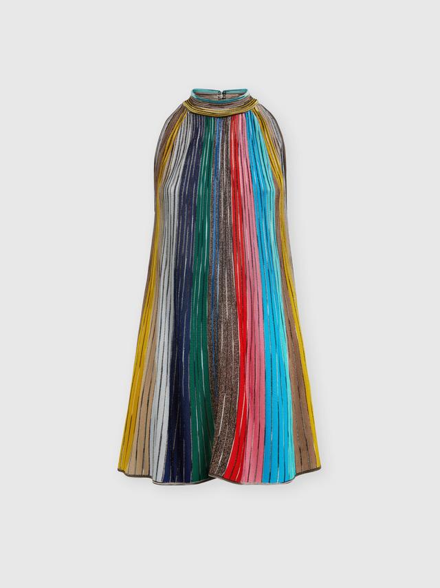 Sleeveless mini-dress in lamé pleated knit Product Image