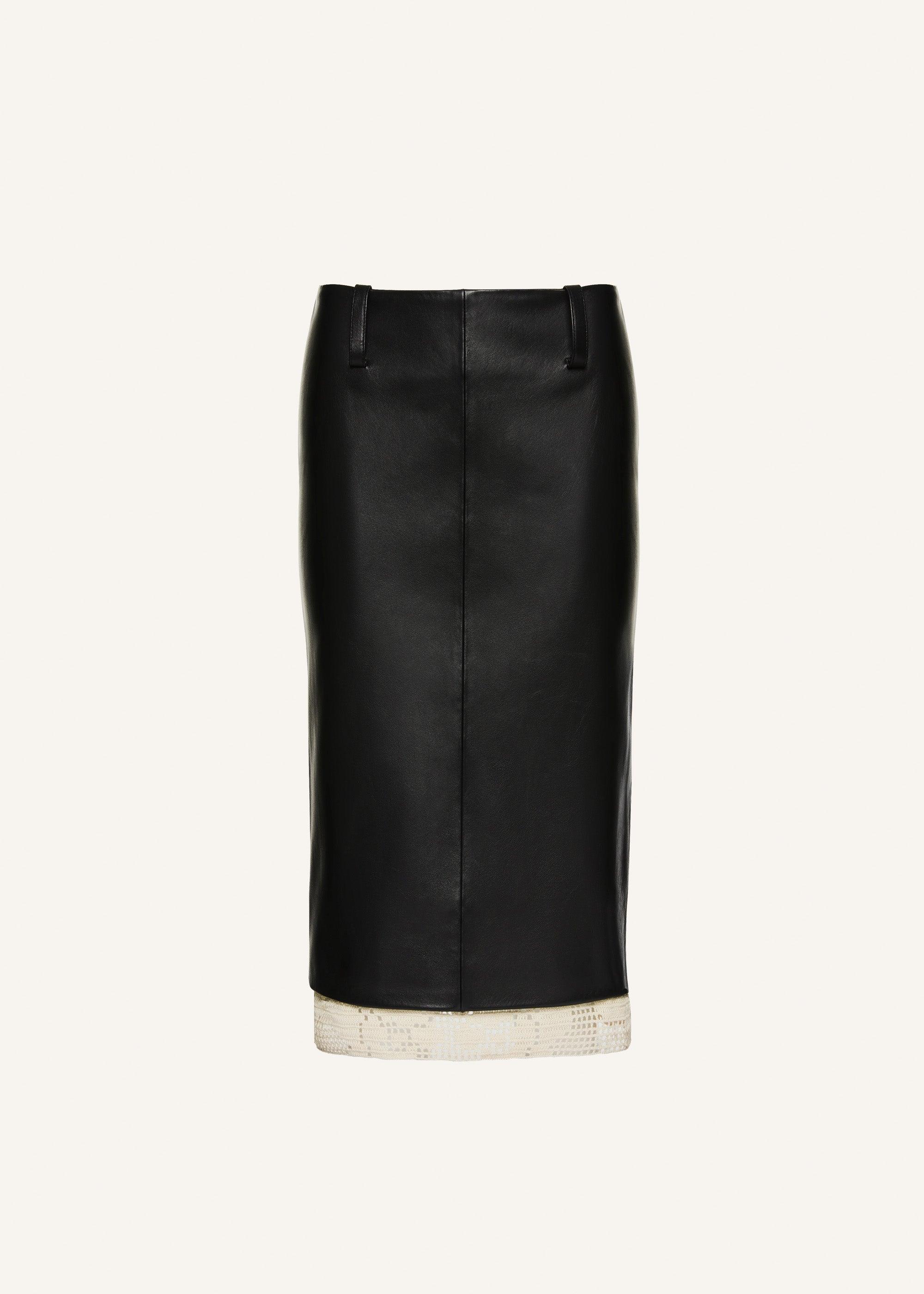 Leather lace hem midi skirt in black Product Image