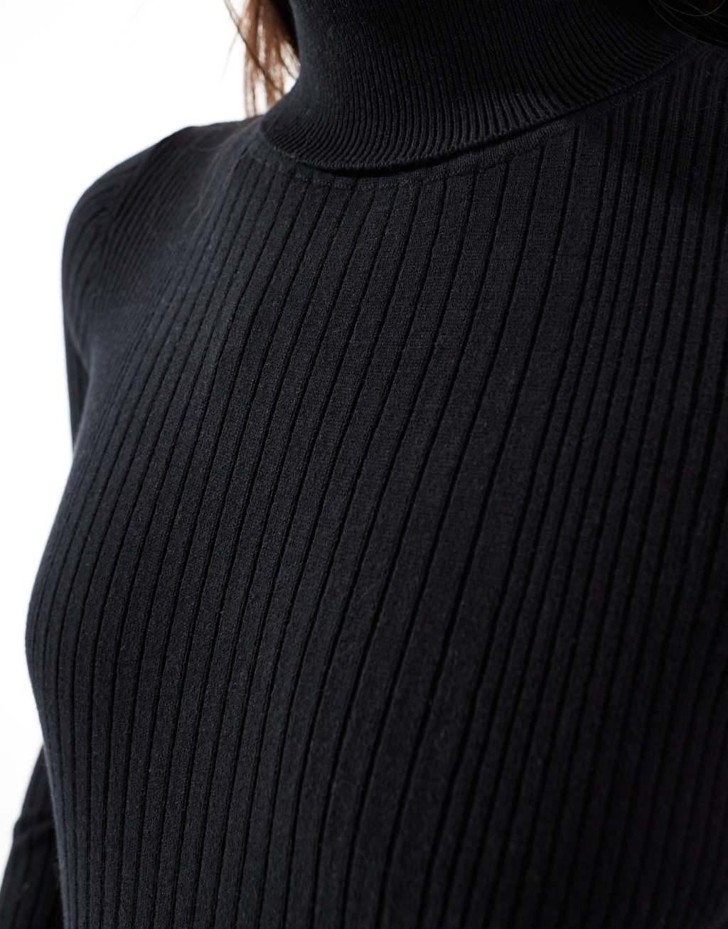 ASOS DESIGN knitted roll neck top in engineered rib in black Product Image