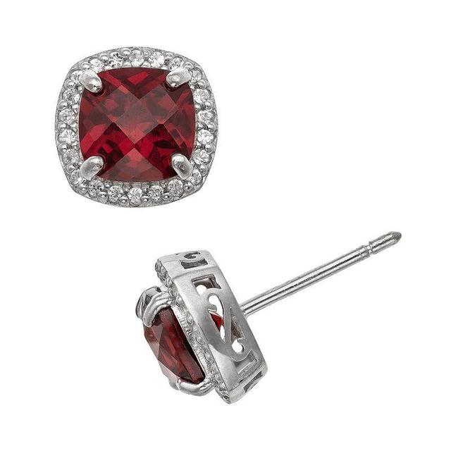 Designs by Gioelli Sterling Silver Garnet and Lab-Created White Sapphire Halo Stud Earrings, Womens, Red Product Image