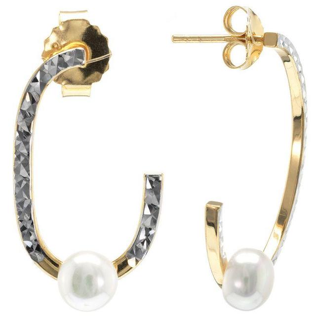 Judy Crowell Sterling Silver Textured Freshwater Cultured Pearl Rectangle J Hoop Earrings, Womens, Two Tone Product Image