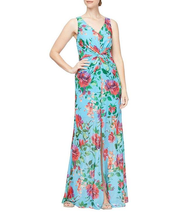 Ignite Evenings Sleeveless V-Neck Floral Chiffon Maxi Dress Product Image