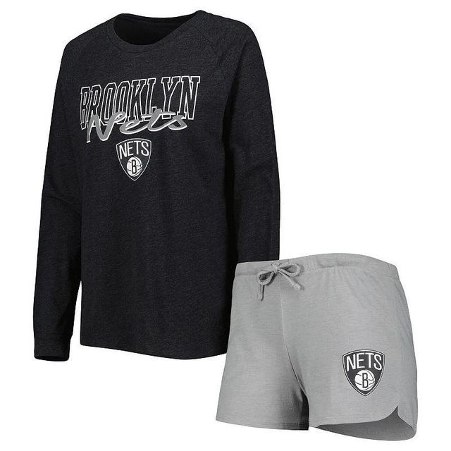 Womens Concepts Sport Heather Black/Heather Gray Brooklyn Nets Team Raglan Long Sleeve T-Shirt & Shorts Sleep Set Product Image