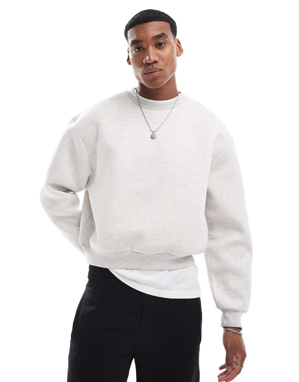 ASOS DESIGN boxy oversized cropped scuba sweatshirt in gray heather Product Image