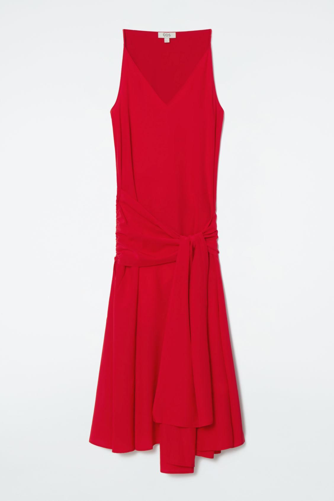 ASYMMETRIC TIE-WAIST SILK DRESS Product Image