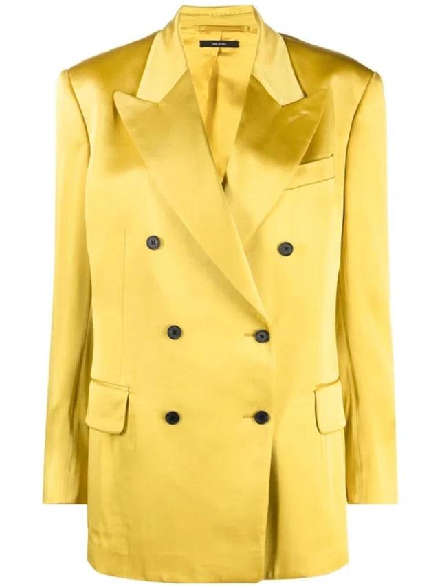 TOM FORD Double-breasted Satin Blazer In Yellow Product Image