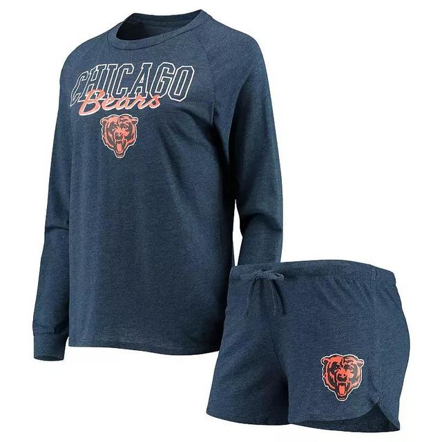 Womens Concepts Sport Navy Chicago Bears Meter Knit Long Sleeve Raglan Top & Shorts Sleep Set Product Image