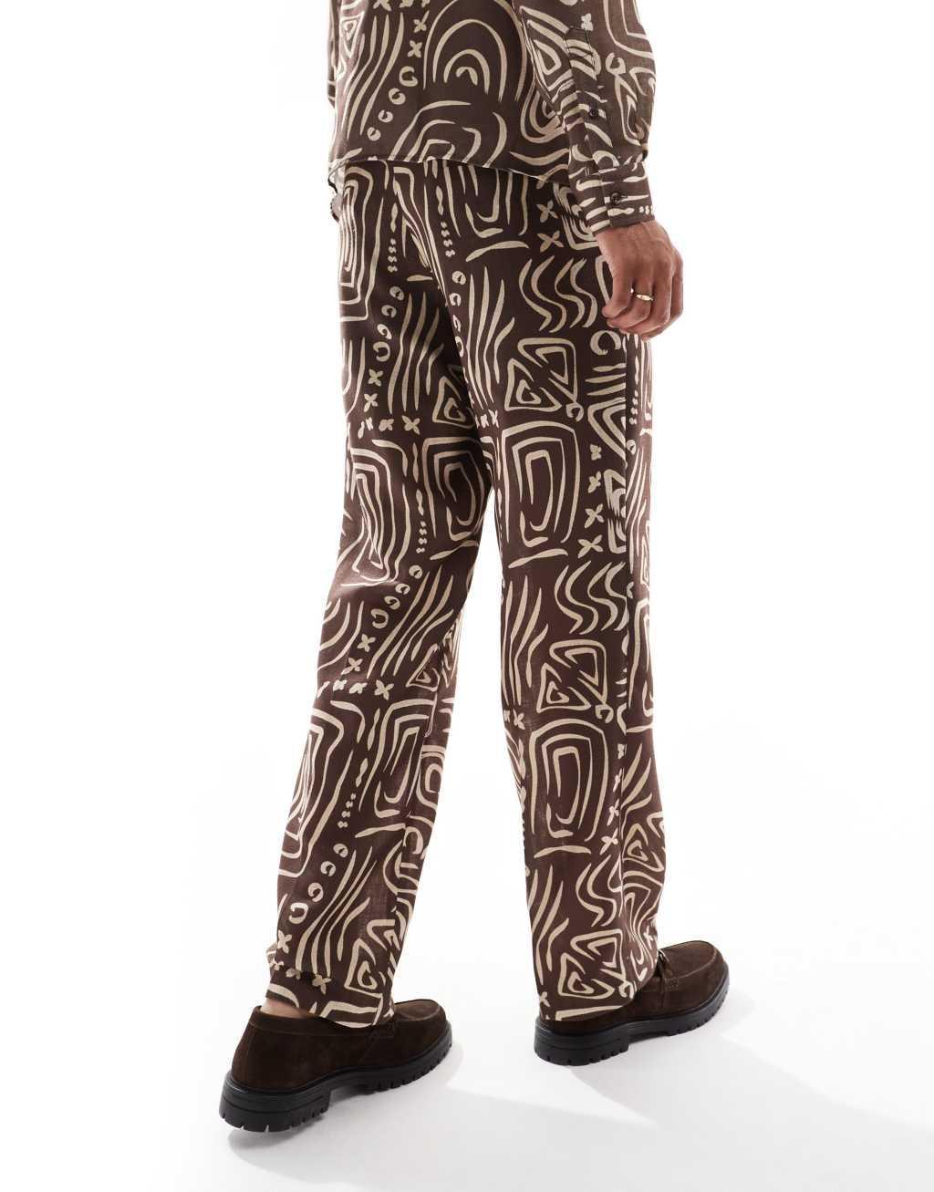 Viggo relaxed tailored pants in dark brown abstract print - part of a set Product Image