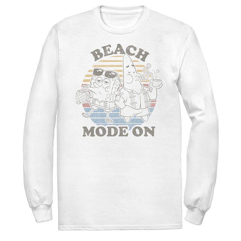 Mens Spongebob Squarepants Beach Mode On Faded Retro Long Sleeve Tee White Product Image