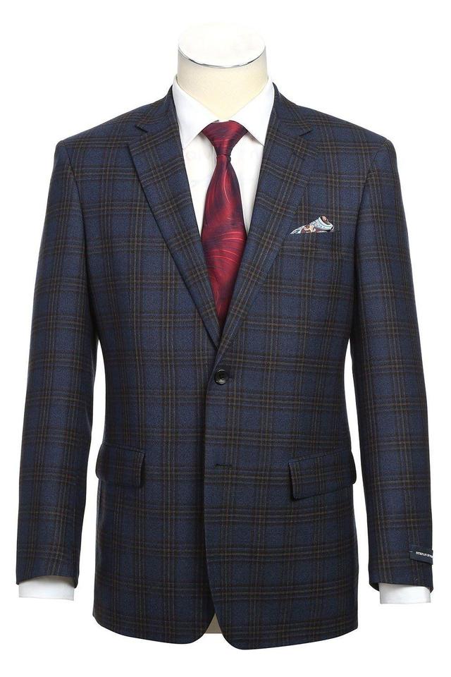 100% Wool Regular Fit 2 Button Sports Coat In Navy Plaid Product Image