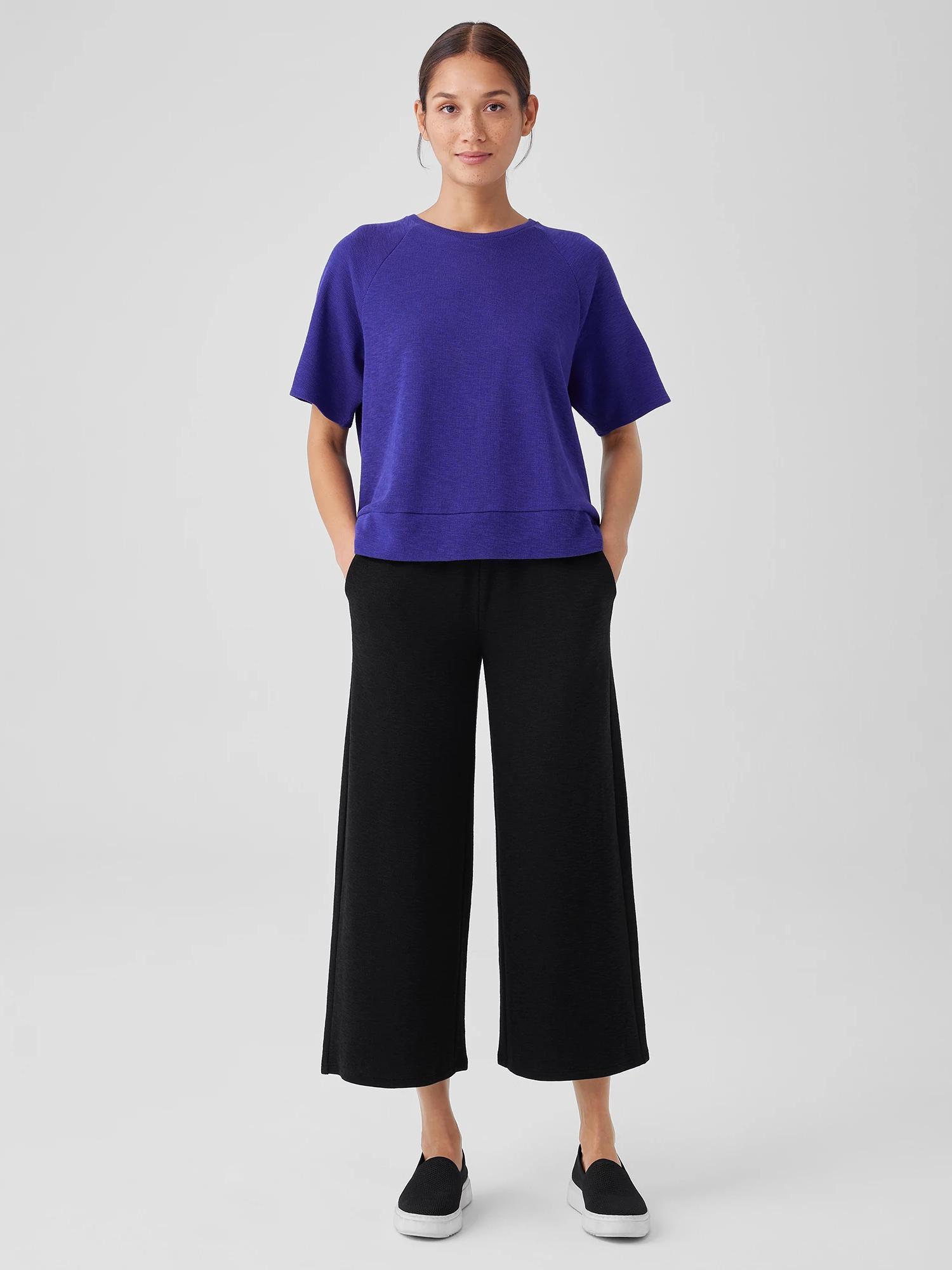 EILEEN FISHER Organic Cotton Slubby Rib Knit Wide-Leg Pantfemale product image