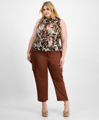 Trendy Plus Size Printed Mesh Tank Top & Shine Cargo Pants, Created for Macy's Product Image