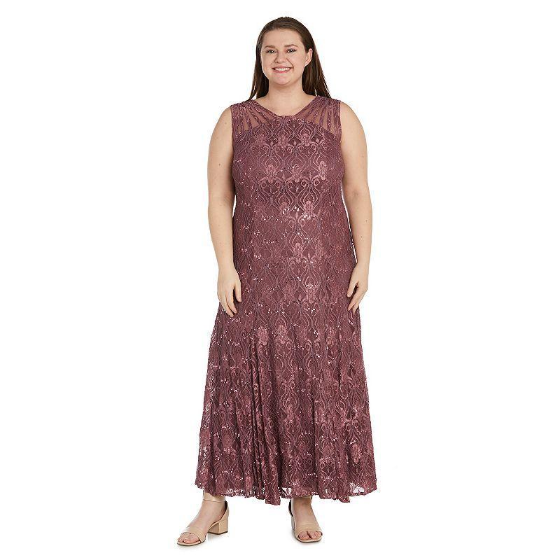 Plus Size R&M Richards Mermaid Detail Lace Dress, Womens Dark Pink Product Image