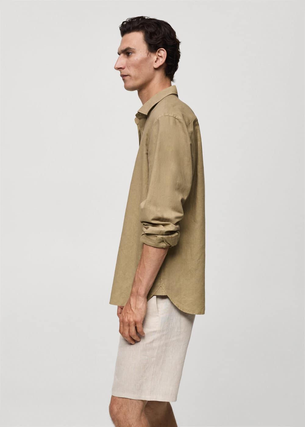 MANGO MAN - Classic-fit linen-blend shirt khakiMen Product Image