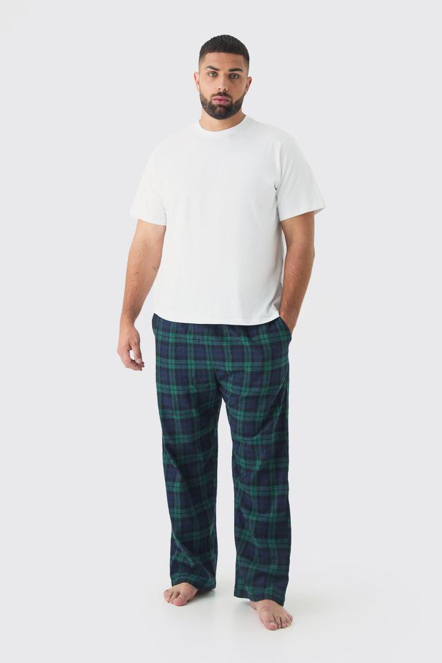 Mens Plus Brushed Check Loungewear Bottom and T-shirt Set in Green, Green Product Image