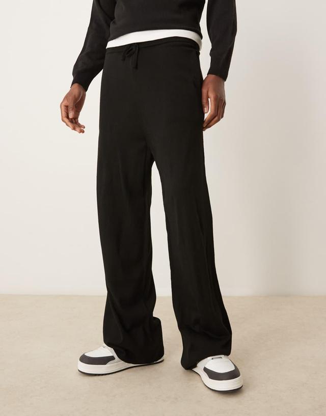 ASOS DESIGN wide leg knit pants in black - part of a set Product Image