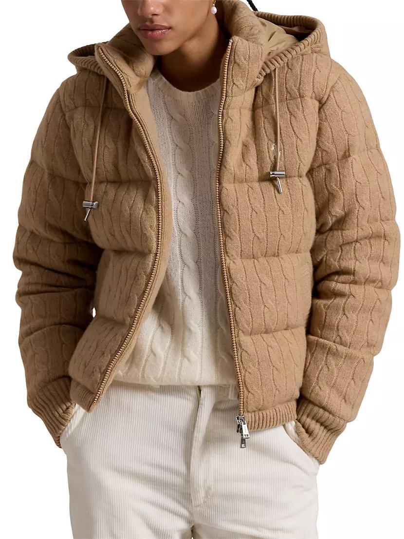 Wool-Blend Cable-Knit Hooded Down Jacket Product Image