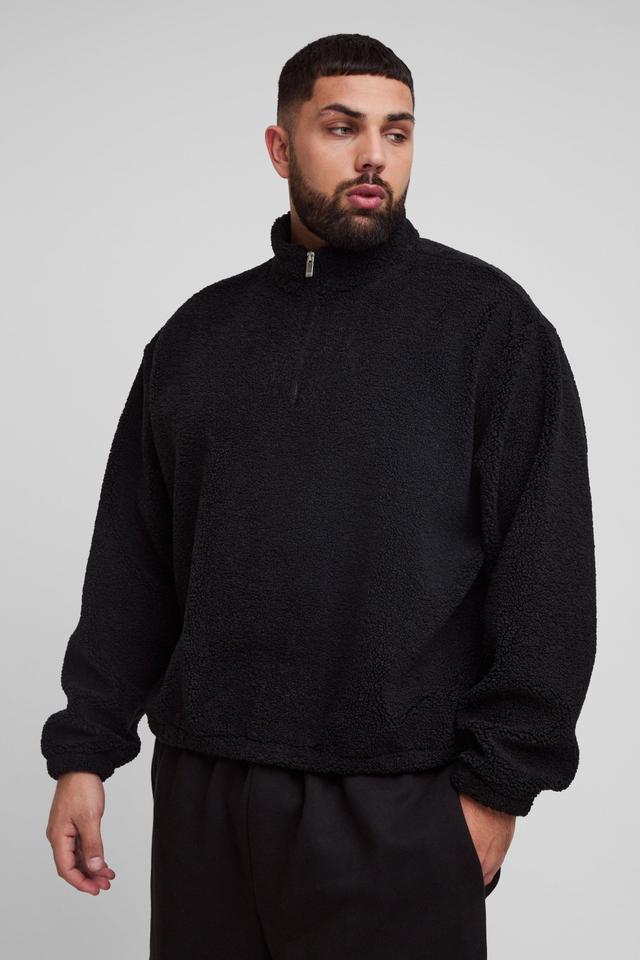 Plus Oversized Boxy Boucle Borg 1/4 Zip Sweater | boohooMAN USA Product Image