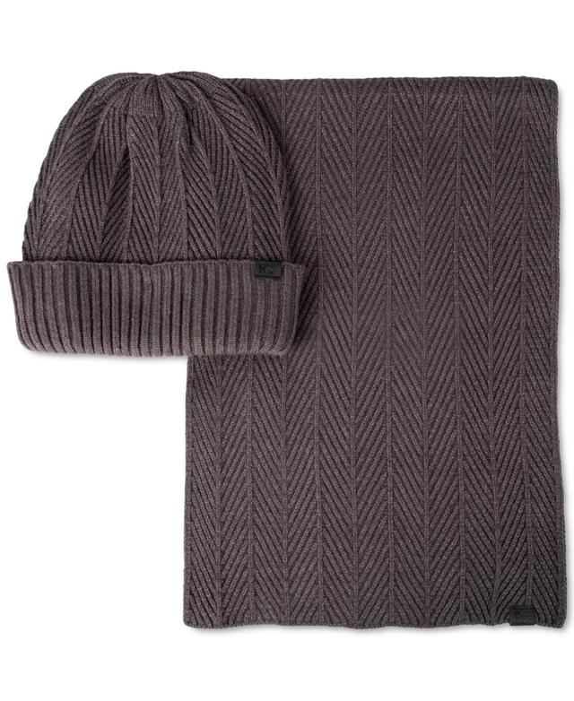 Kenneth Cole Reaction Mens Ribbed Herringbone Beanie & Scarf Set Product Image