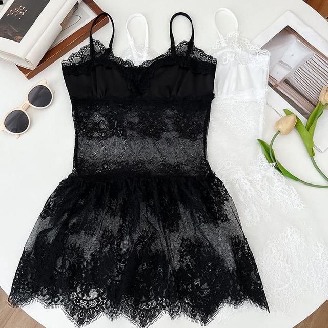 Spaghetti Strap Lace Flowy Top Product Image