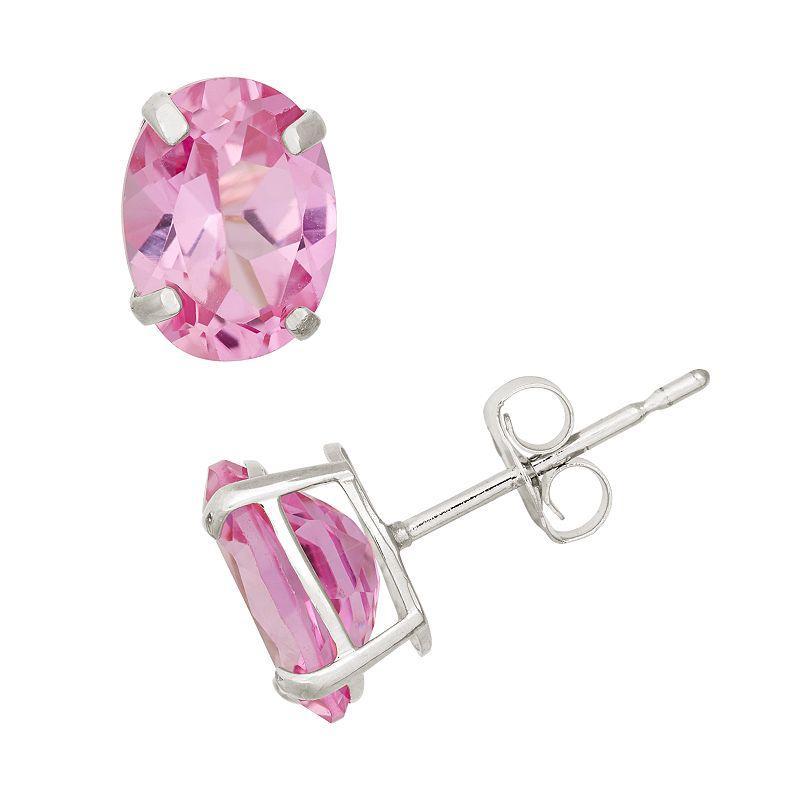 Designs by Gioelli Lab-Created Pink Sapphire 10k White Gold Oval Stud Earrings, Womens Product Image