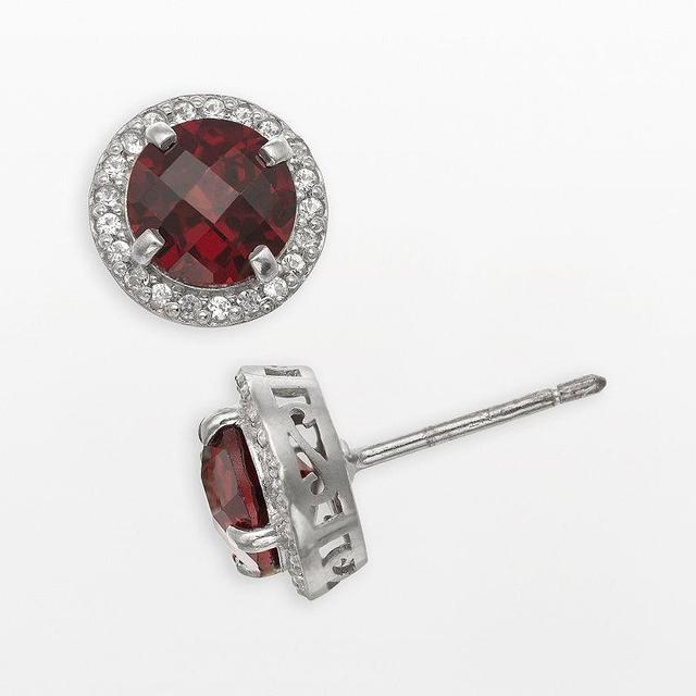 Sterling Silver Garnet and Lab-Created White Sapphire Halo Stud Earrings, Womens, Red Product Image