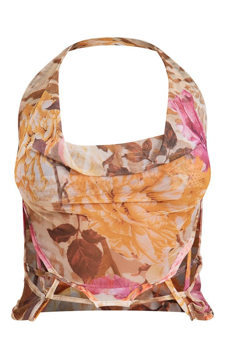 Multi Printed Mesh Longline Open Back Cami Long Top Product Image