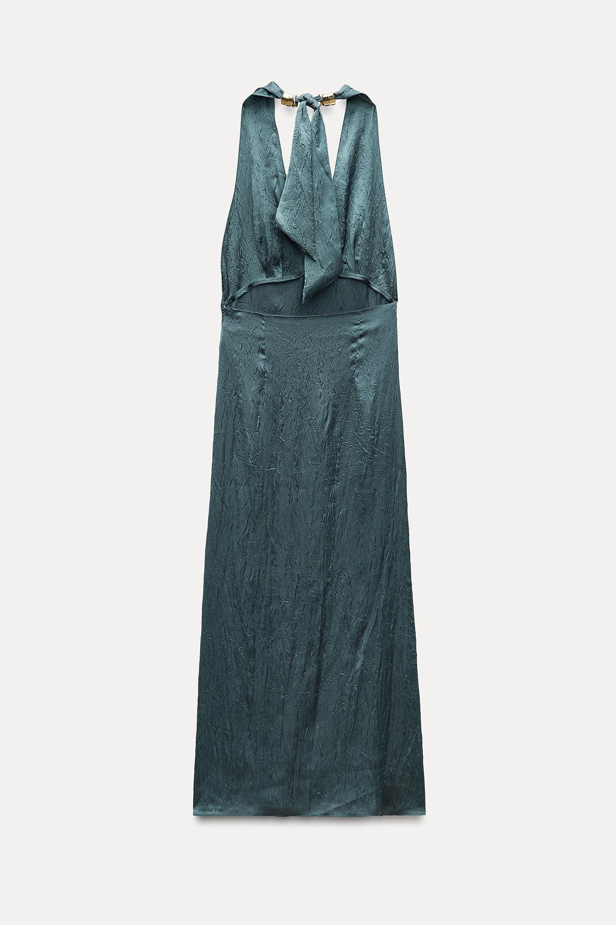 WRINKLED SATIN EFFECT HALTER DRESS Product Image