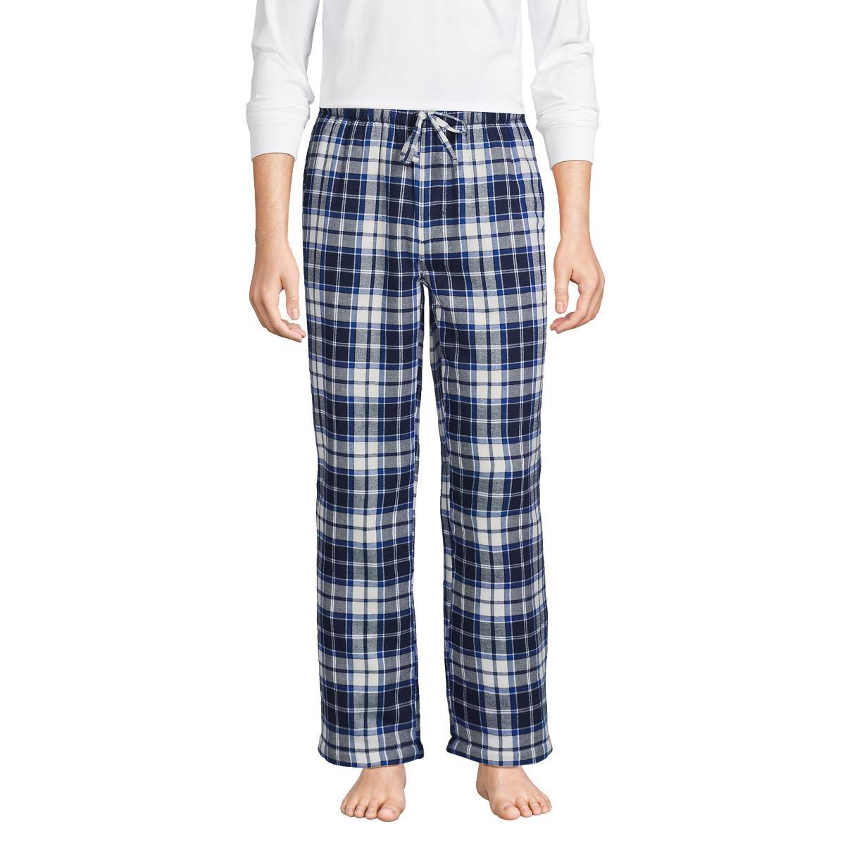 Big & Tall Lands End Plaid Sherpa-Lined Flannel Pajama Sleep Pants, Mens Dark Red Product Image