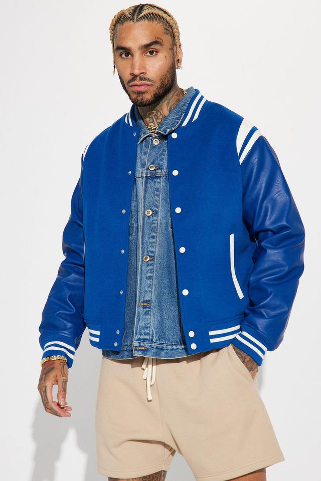 Shoulder Varsity Jacket - Blue Product Image