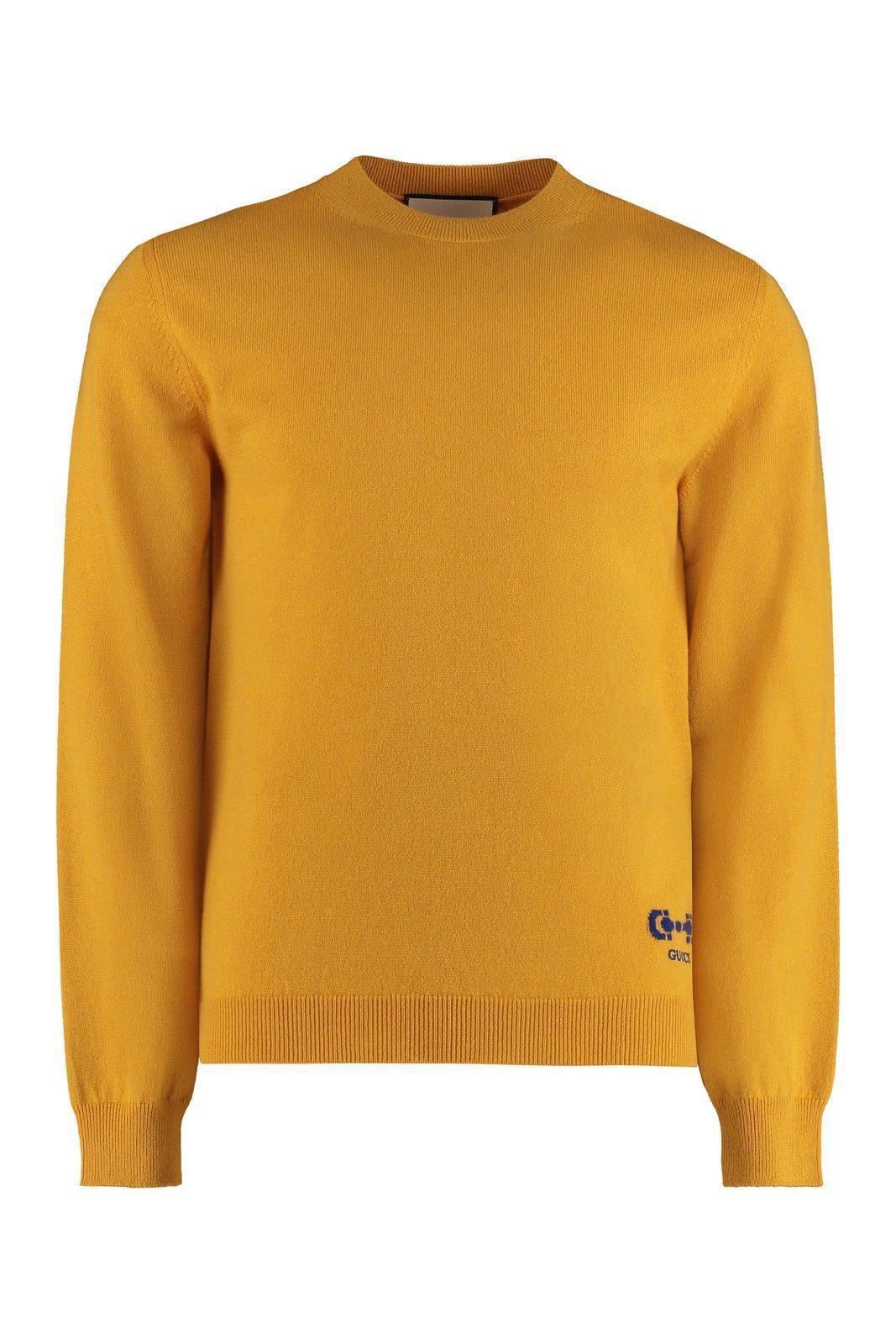 GUCCI Horsebit Knitted Crewneck Jumper In Yellow Product Image