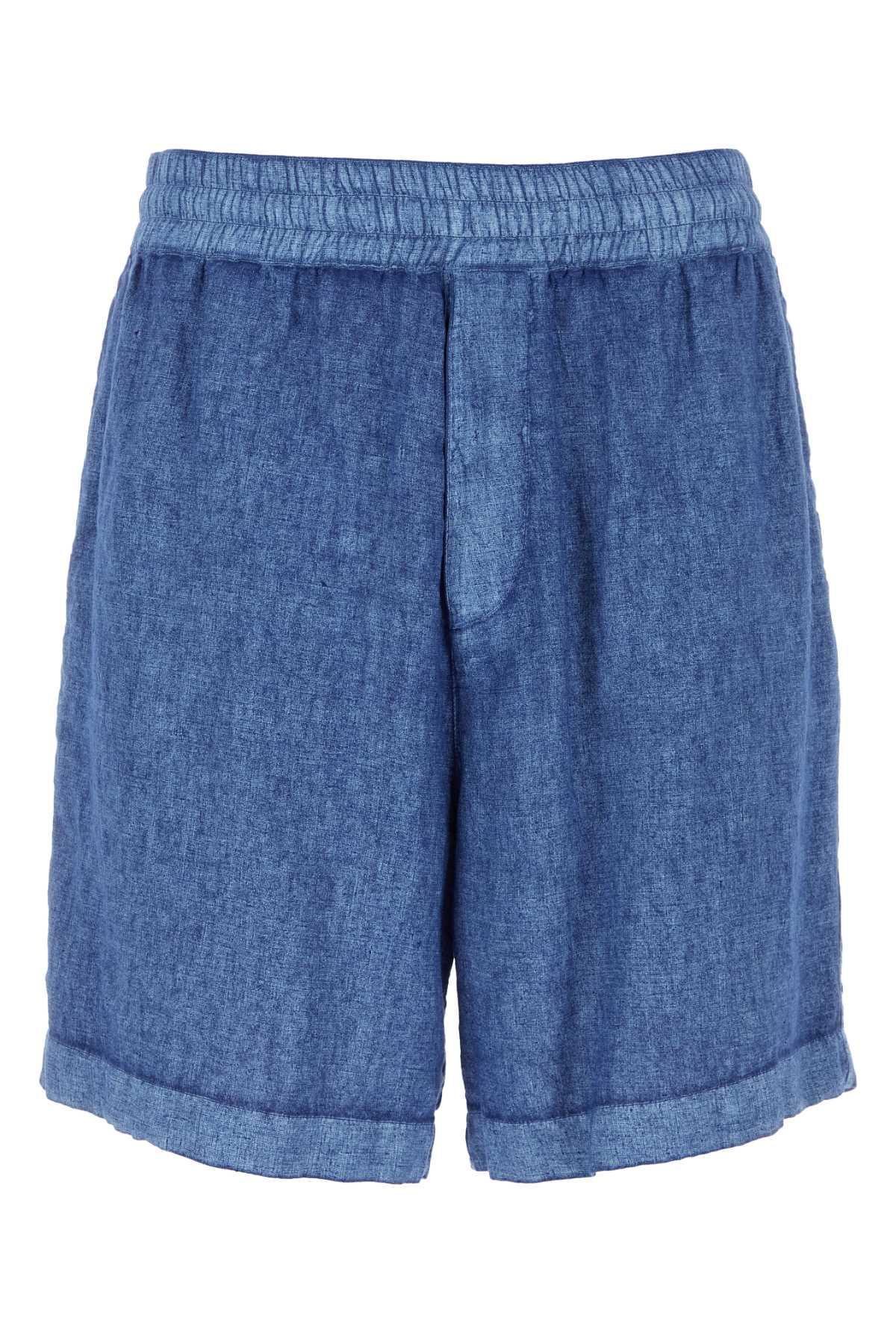 Blue Linen Bermuda Shorts In Knight Product Image