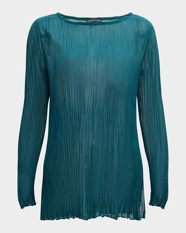 Bateau-Neck Pleated Crinkled Georgette Tunic Product Image