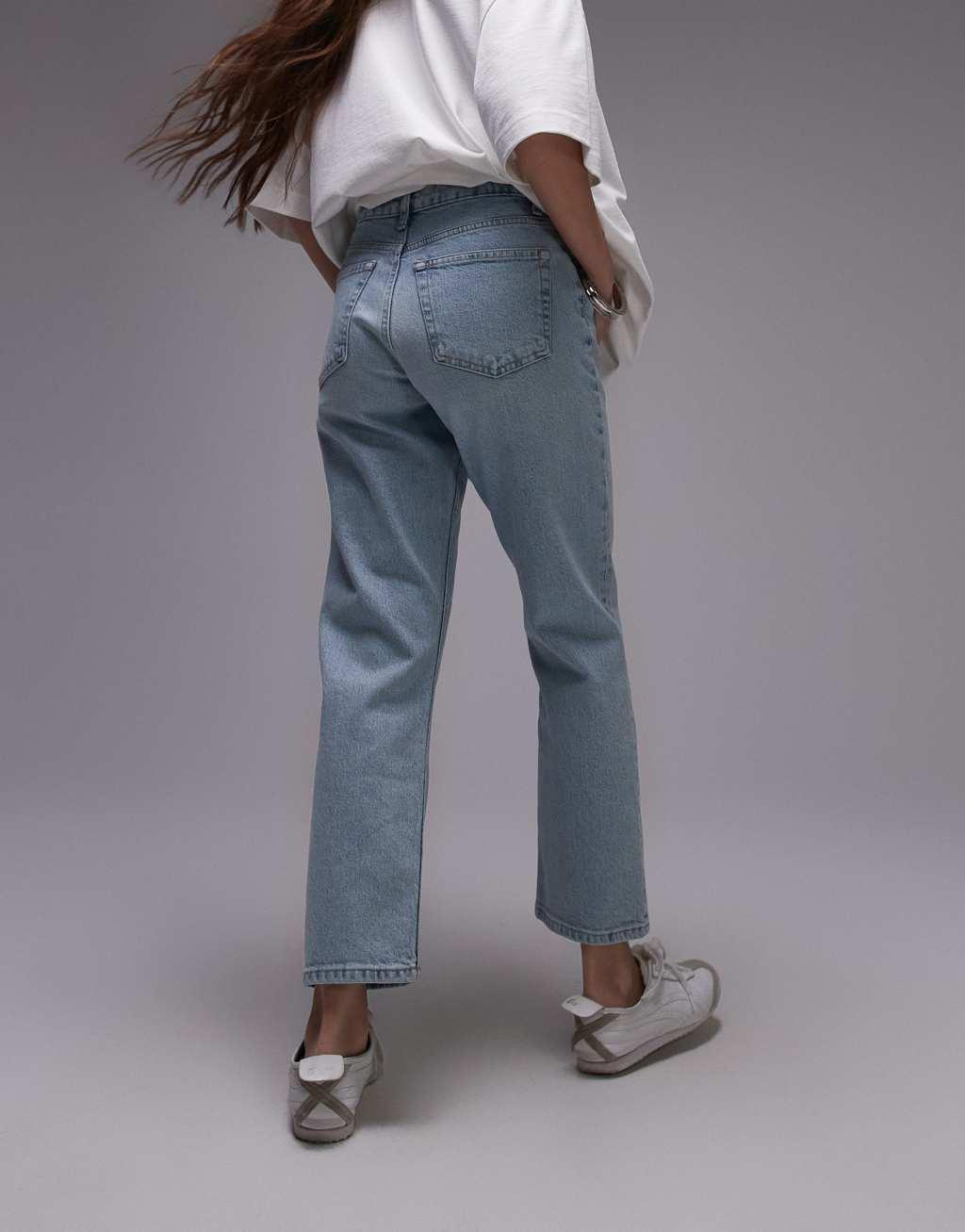 Topshop cropped mid rise straight jeans in summer bleach  Product Image